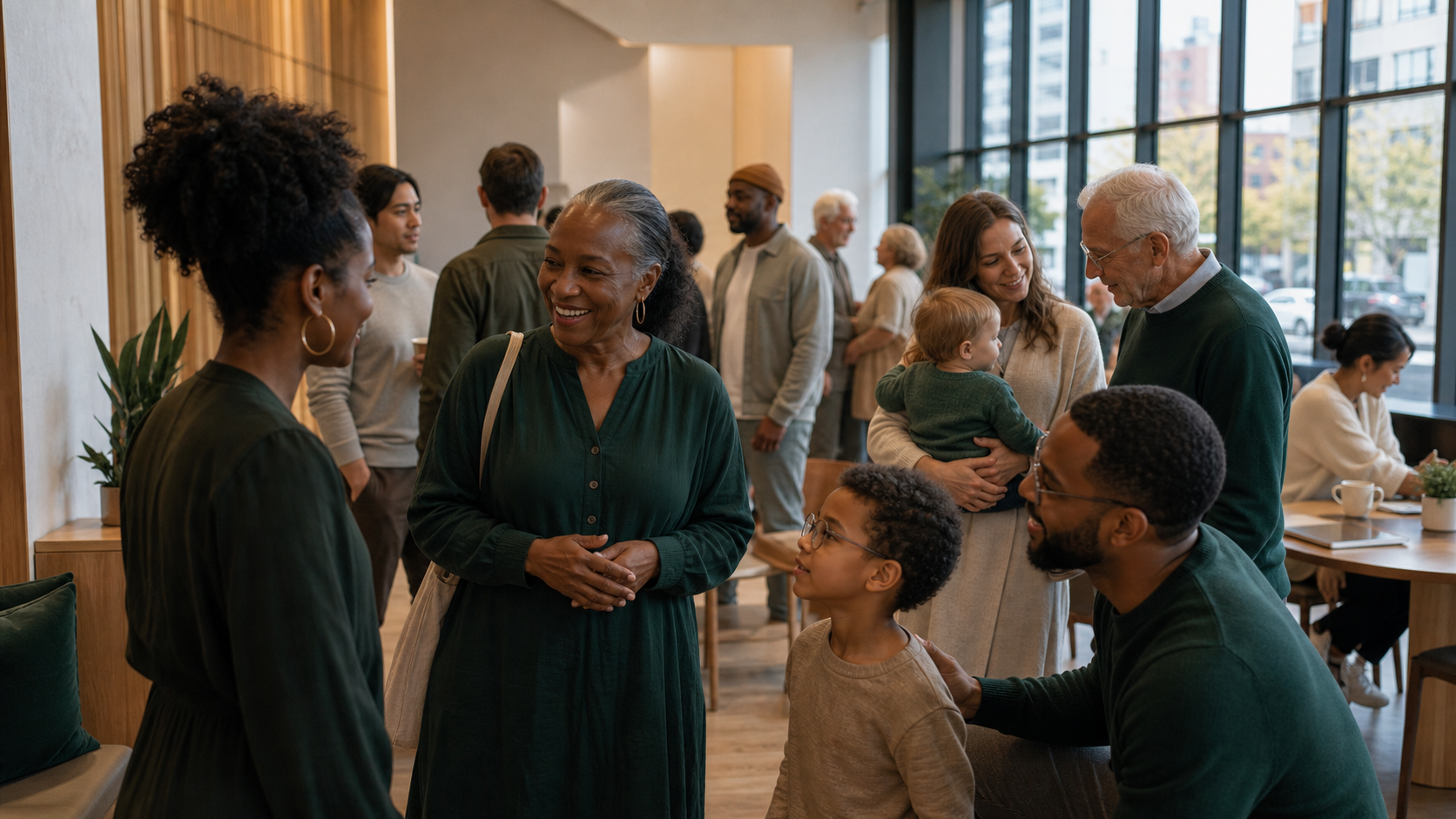 A connected multigenerational church community gathering together
